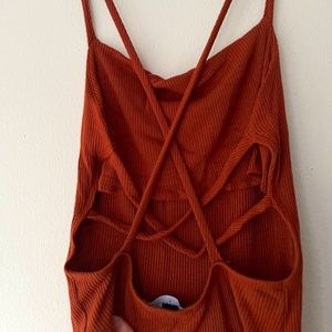 Heights Rust Orange Ribbed Strappy Backless Bodysuit